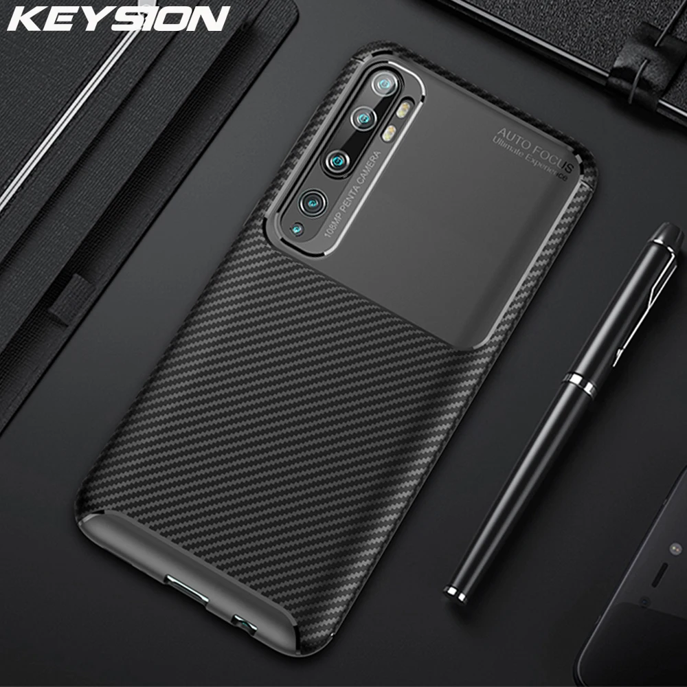 Чехол KEYSION для Xiaomi Mi Note 10 Pro из углеродного волокна силиконовый чехол полная