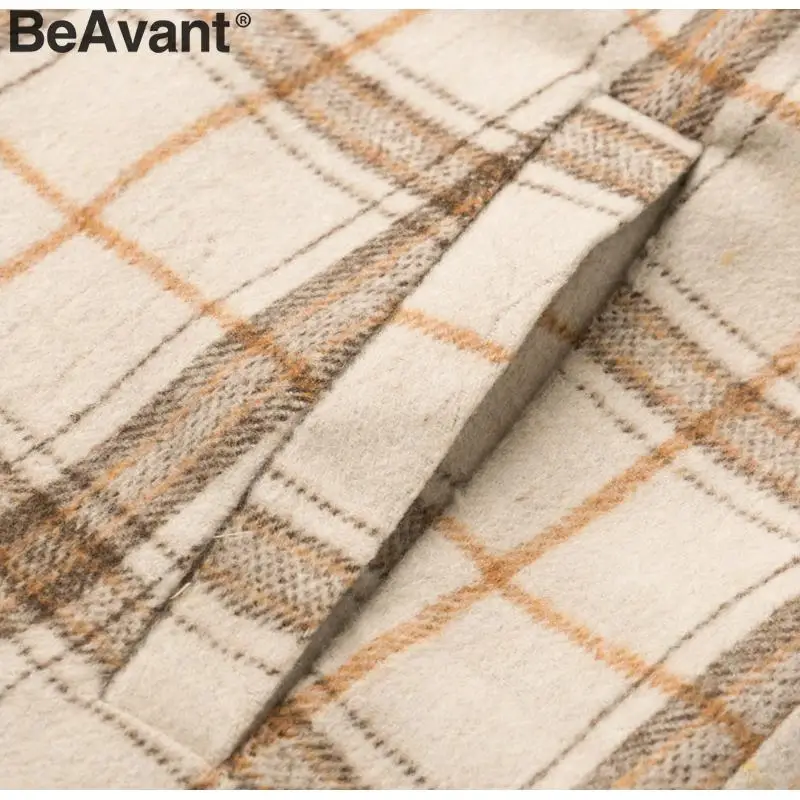 BeAvant, винтажное клетчатое твидовое пальто, для женщин, осень, зима, теплое, для девушек, пальто, смешанные, на каждый день, пуговицы, карманы, Женское пальто
