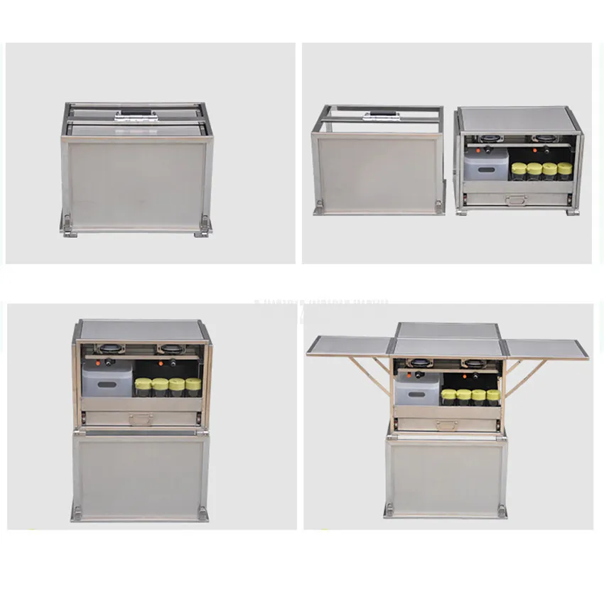  2-3 Person Outdoor Mobile Kitchen 304 Stainless Steel Foldable Cooking Desk Hiking Camping Gas Cook
