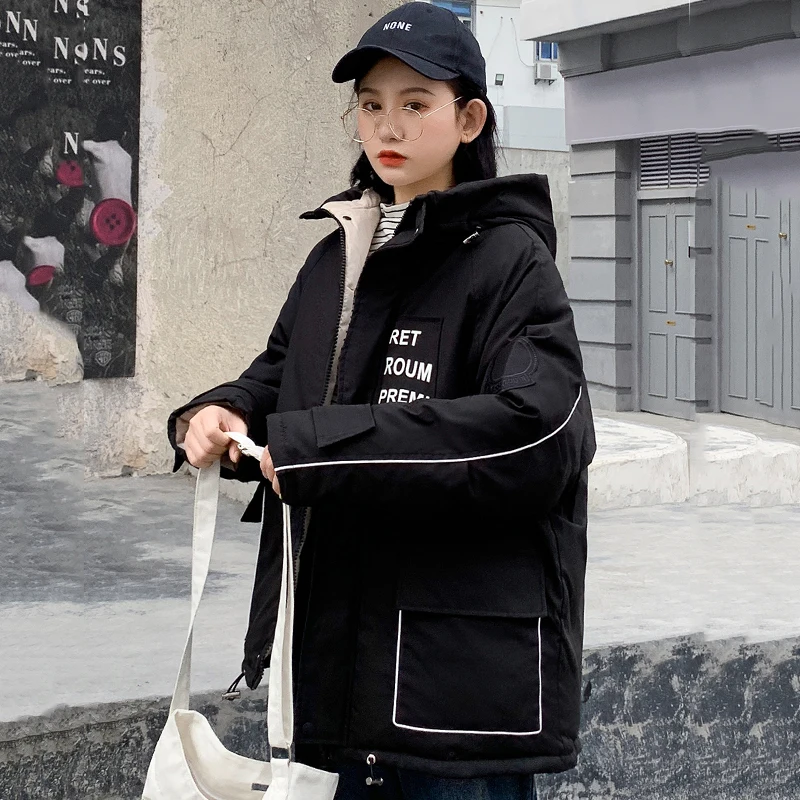 

2019 New Design Women Winter Jacket Stand Collar Hooded Female Outwear Coat Padded Oversize Loose Ladies Parka