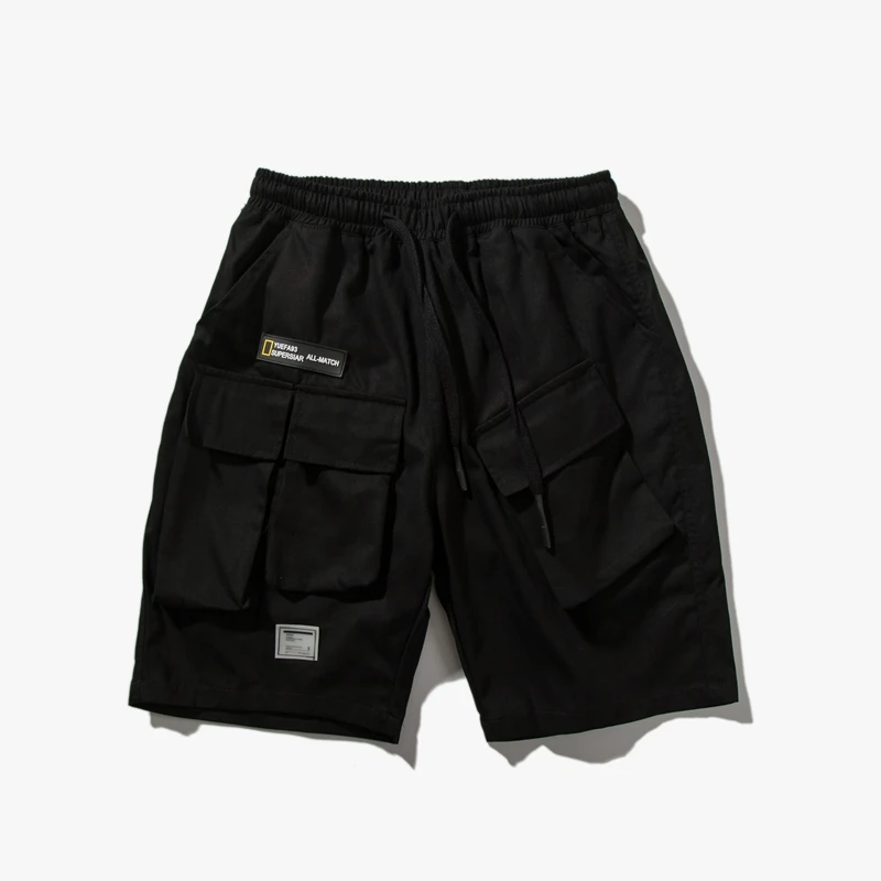 

Elastic Waist Drawstring Men Cargo Shorts Grey Black DropShipping Pockets