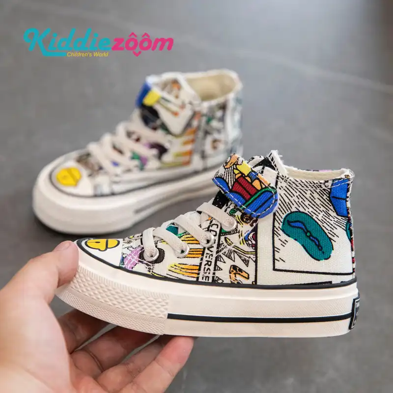 子供のキャンバスシューズと落書きパターン 秋の子供少年カジュアルスニーカーかわいいハイヒールの靴通気性 スニーカー Aliexpress
