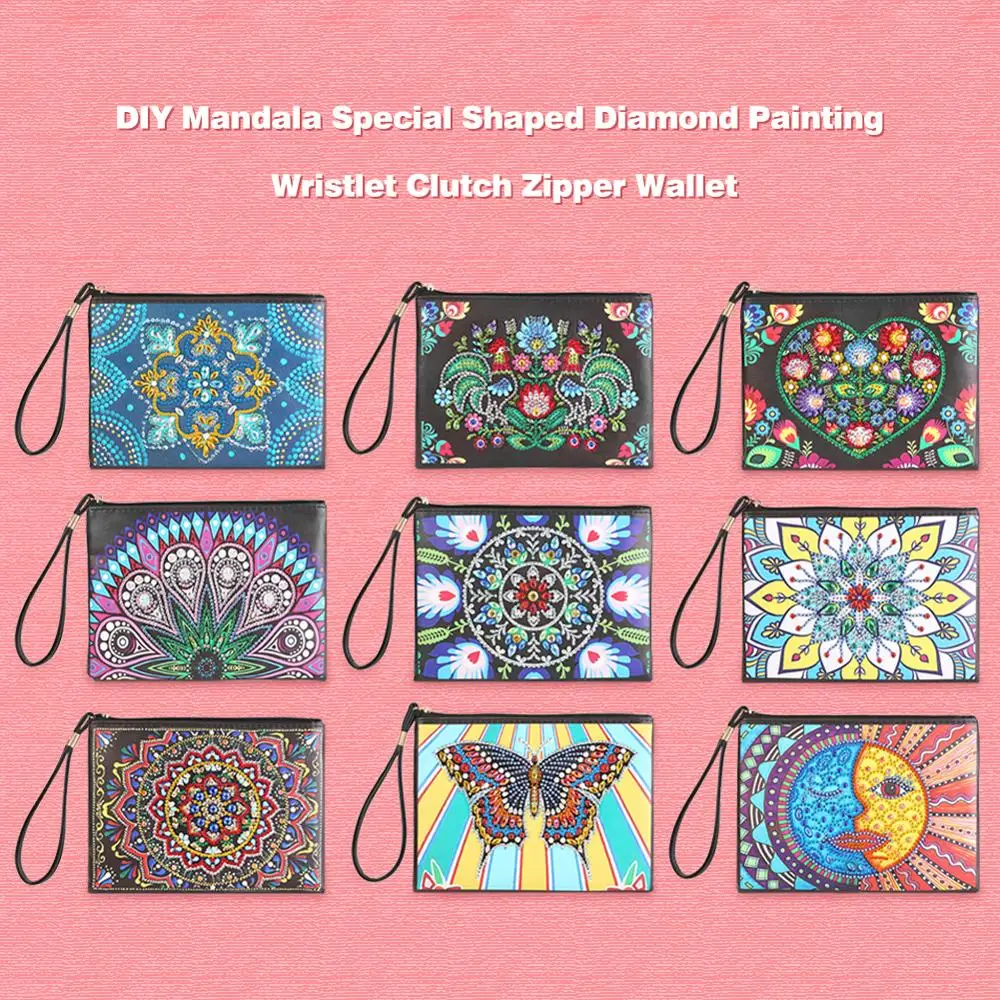 

Women Wristlet Handbags DIY Special Shaped Diamond Painting Bag Zipper Wallet Coin Purse Women Clutch Makeup Brush Storage Bag