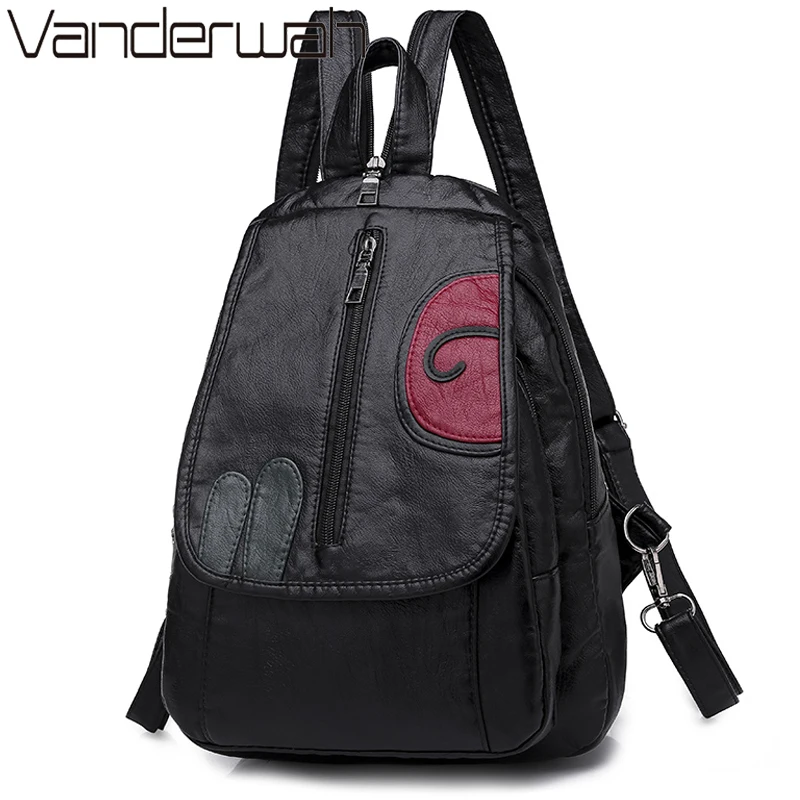 

Washed Leather Women Backpack 3 in 1 Casual Female Shoulder Chest Bag Leaf Sac a Dos Travel Ladies Back Pack Bagpack Mochilas