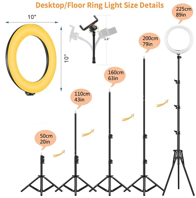 10in LED Selfie Ring Light Photography RingLight Phone Stand Holder Tripod Circle Fill Light Dimmable Lamp Trepied Makeup 4