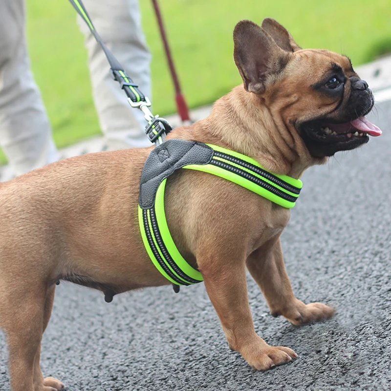 Reflective French Bulldog Pet Harness and Leash Set Cozy Mesh Dog Harnesses For Small Medium Dogs Pets Accessories smycz dla psa pet harness leash set pet harness set