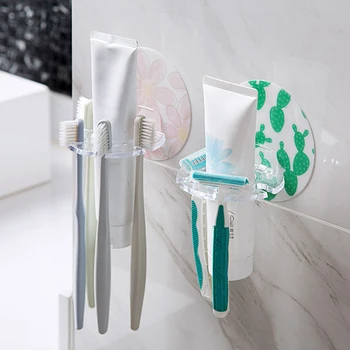 

Punch-free Plastic Toothbrush Holder Toothpaste Storage Rack Shaver Tooth Brush Bathroom Organizer Random Color