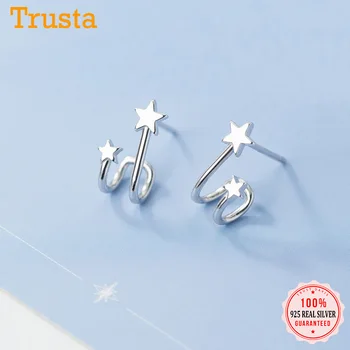 

Trustdavis Genuine 925 Sterling Silver Fashion Sweet Double Stars Charm Stud Earrings For Women Wedding Fine Jewelry Gift DS105