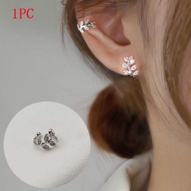 Gold Leaf Clip Earring For Women Without Piercing Puck Rock Vintage Crystal Ear Cuff Girls Jewerly Gifts 1P