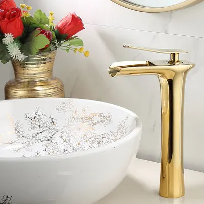 Golden high Смеситель для горячей и холодной воды, кран для раковины с одним отверстием для ванной комнаты, кран для раковины - Цвет: Golden high