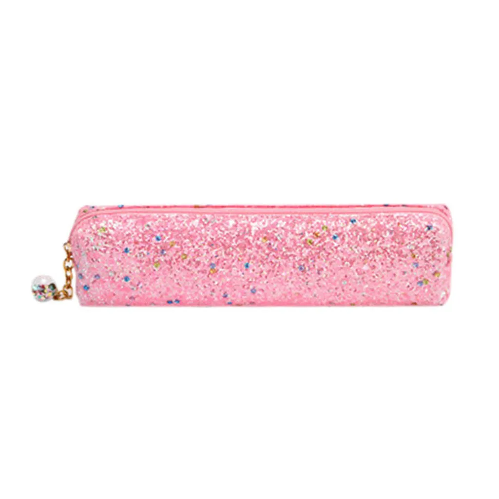 Pink Чехол для карандашей с блестящими блестками для студентов на молнии - Цвет: Pink