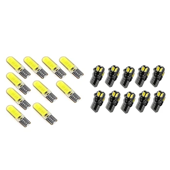 

10Pcs T10 W5W COB LED Car Auto Interior Wedge Side Parking Bulb Dome Light Lamp & 10Pcs T10 194 168 W5W 5730 8 Led Smd White Car