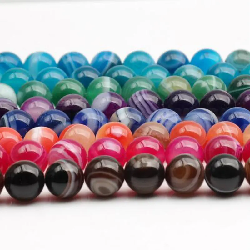 

High Quality Natural Banded Agates Stone 6/8/10/12/14mm Round Necklace Bracelet Jewelry Gem Loose Beads 38cm wk180