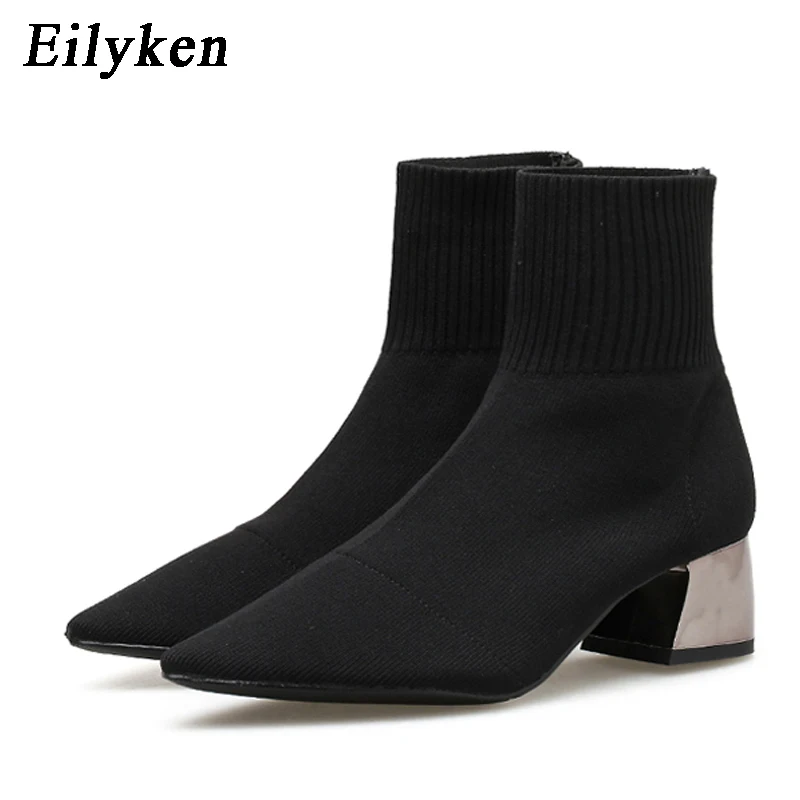 EilyKen/Коллекция 2020 года; сезон осень-зима; вязаные носки из эластичной ткани; женские ботинки; короткие ботинки на низком каблуке; цвет серый; ... EilyKen/Коллекция 2020 года; сезон осень-зима; вязаные носки из эластичной ткани; женские ботинки; короткие ботинки на низком каблуке; цвет серый; ...
