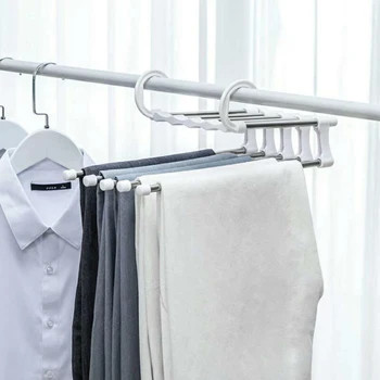 

ABS Stainless Steel Clothes Hanger Storage Rack Multifunction Dual Hooks 5 Tier Pants Hanger Pants Rack Save Space Organizer