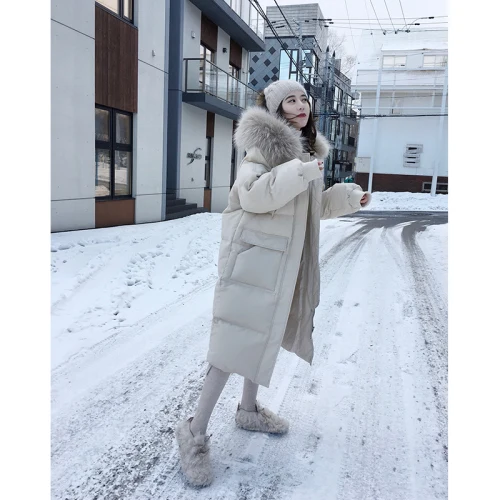Повседневное женское зимнее плотное пальто Белое и черное с хлопковой подкладкой теплое плотное женское Свободное длинное пальто парка женские куртки Ka352