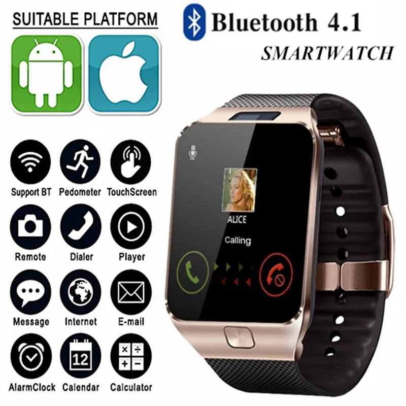 Умные часы DZ09 IP67 Bluetooth музыкальные Смарт-часы с камерой и SIM-картой для мужчин
