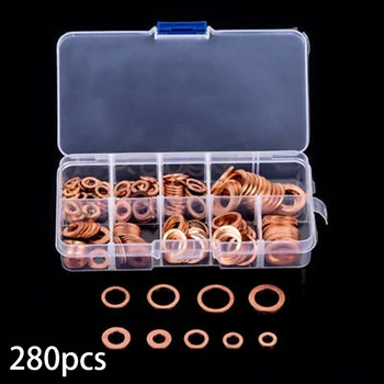 

280pcs Washers Copper Gaskets O Ring Shape Flat Seal Spacer Fasteners And Hooks Assorted Wear Pad Parts Kit