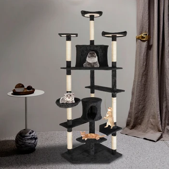 

Fashionable And Durable 80" Solid Cute Sisal Rope Plush Cat Climb Tree Cat Tower Black US Stock