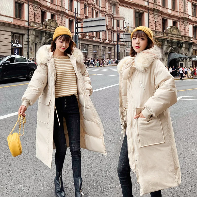 

Winter Korean-style New Style Large Fur Collar down Jacket Cotton-padded Clothes Women's Mid-length Thick Fashion Casual Coat