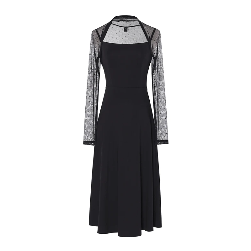 Новое Осеннее модное женское Ретро платье для подиума вечерние элегантные длинные сетчатые рукава шикарные платья Vestidos - Цвет: Черный