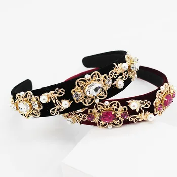 

New fashion pearl Baroque color rhinestone geometric exaggerated headband personality catwalk ball headband 823