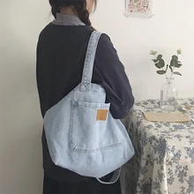Женская Ретро джинсовая тканевая сумка-тоут, Женская Повседневная простая сумка на плечо, модная вместительная сумка-мессенджер для студентов