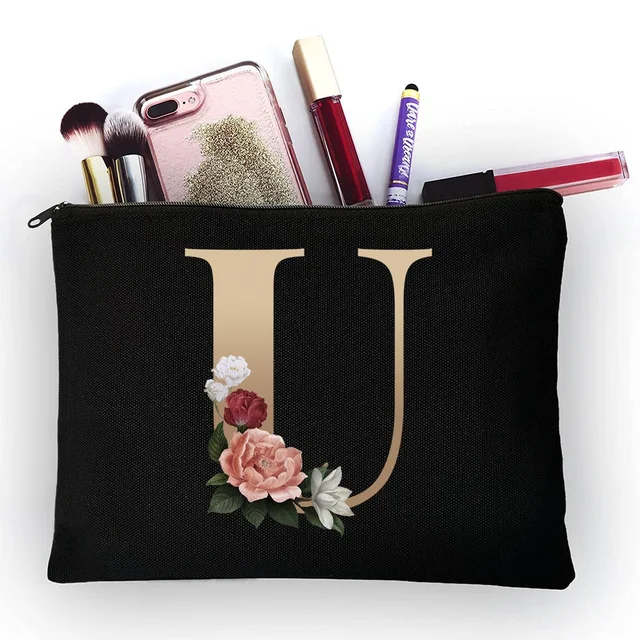 Girl Makeup Bag Golden Letter Pattern Classic Organizer Bag Pouches for Travel Bags Pouch Women's Cosmetic Bag 4gold U