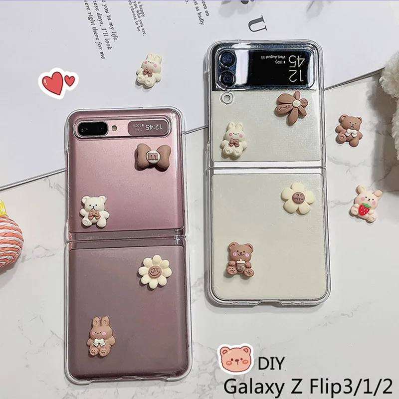 Милый медвежонок маленький свежий телефонный чехол для Samsung Galaxy Z Flip 3 DIY корпус