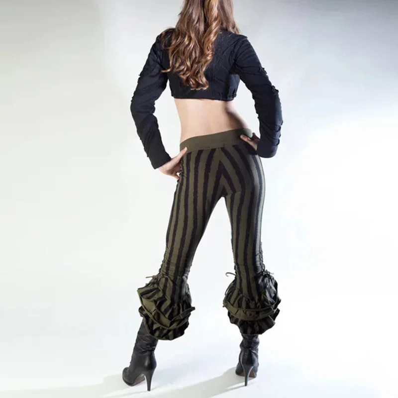 Брюки с вырезами для ботинок женские средневековые Винтажные эластичные штаны в полоску стильные сексуальные стимпанк вечерние Клубные Брюки-клеш больших размеров M~ 3XL
