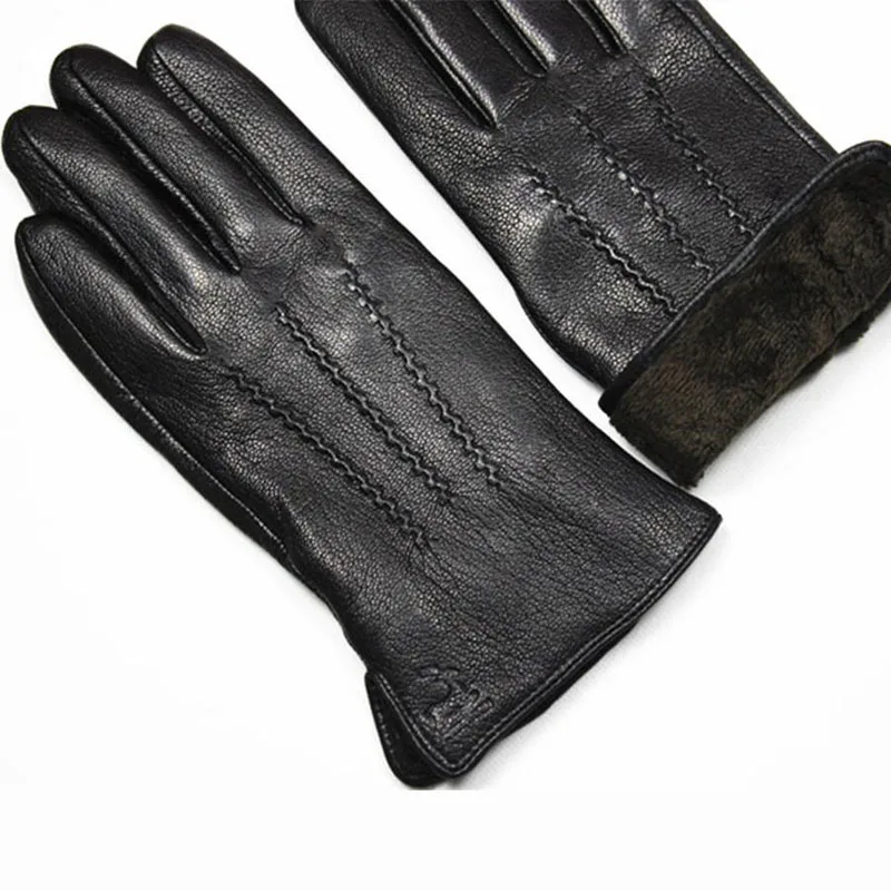 Guantes зимние перчатки мужские кожаные перчатки оленья утолщенная волна воды стиль поддельная подкладка осень и зима теплая