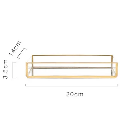 Лидер продаж, металлический органайзер для макияжа в скандинавском стиле, стеклянный поднос для хранения десертных украшений, коробка для хранения - Цвет: 20x14x3.5cm