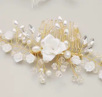 

Fashion Wedding Hand-made Polymer Clay Flower Decorate Bride Pearl Headwear Headband Hair Clips For Women Jewelry Scrunchie