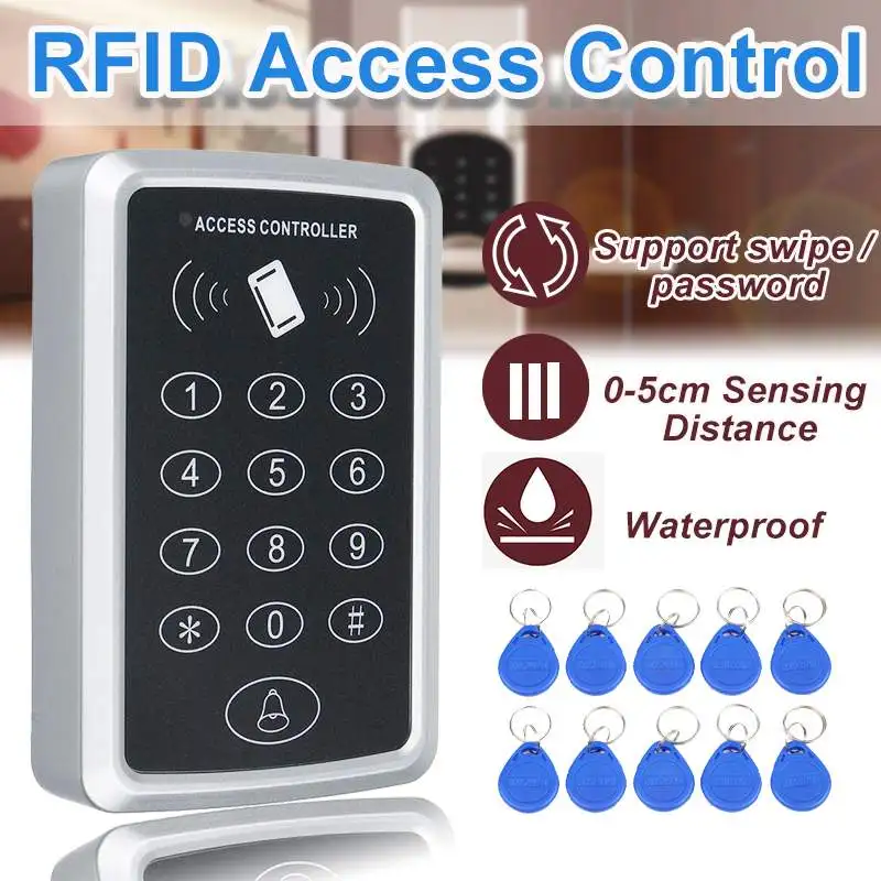 

Waterproof 300KHz Access Controller with 10pcs Key Fob RFID Access Control Keypad digital panel Card Reader For Door Lock System