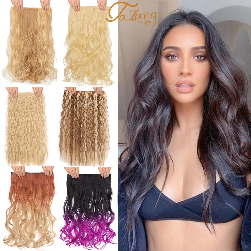 

TALANG Long Straight Brown to Blonde Natural Color Women Ombre Hair High Tempreture Synthetic Hairpiece Clip in Hair Extensions