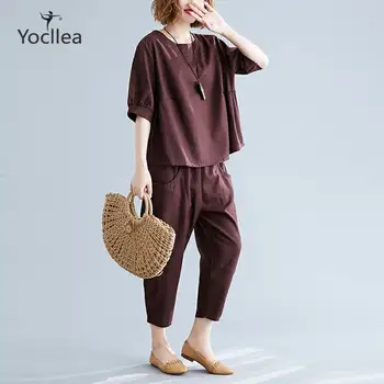 

Elegant fashion Summer two piece set Harem Pants cotton and linen suit loose casual women's sets