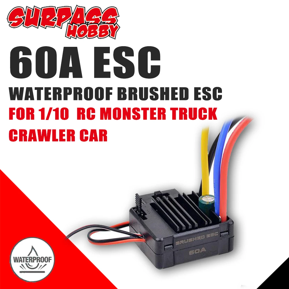 SURPASS HOBBY RC 60A ESC Brushed Electronic Speed Controller for 1/10 1/12 Car Tamiya Redcat Traxxas Truck 540 550 Motor | Игрушки и