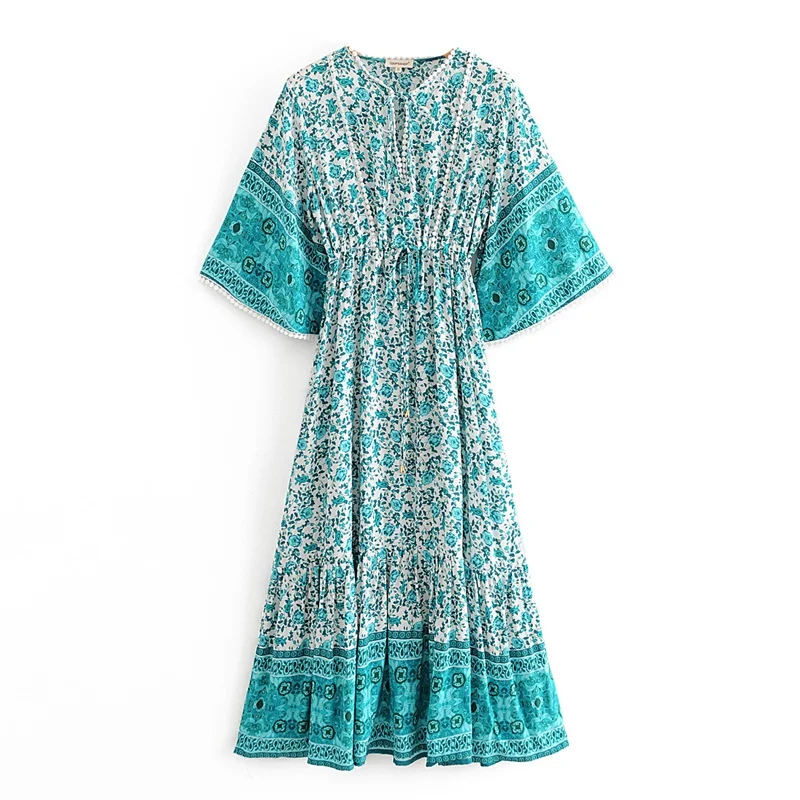 

Bohemian Women Summer Dress 2020 Blue Pink Floral Boho Dresses Off Shoulder Long Vestidos Beach Sexy Sundress Casual Dress
