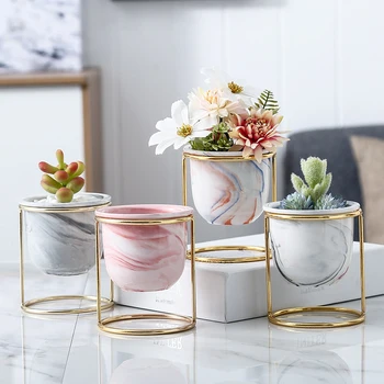 

Nordic Style Wrought Iron Ceramic Flowerpot Creative Succulent Plant Bonsai Pot Home Living Room Garden Balcony Vase Decorations