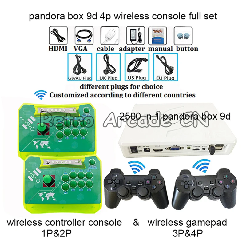 US $207.66 New Pandora Box 9D 2500 in 1 4 Players Arcade Console Gamepad Set Wireless with 3d Games HDMI VGA output to TVPCLCD Screen etc