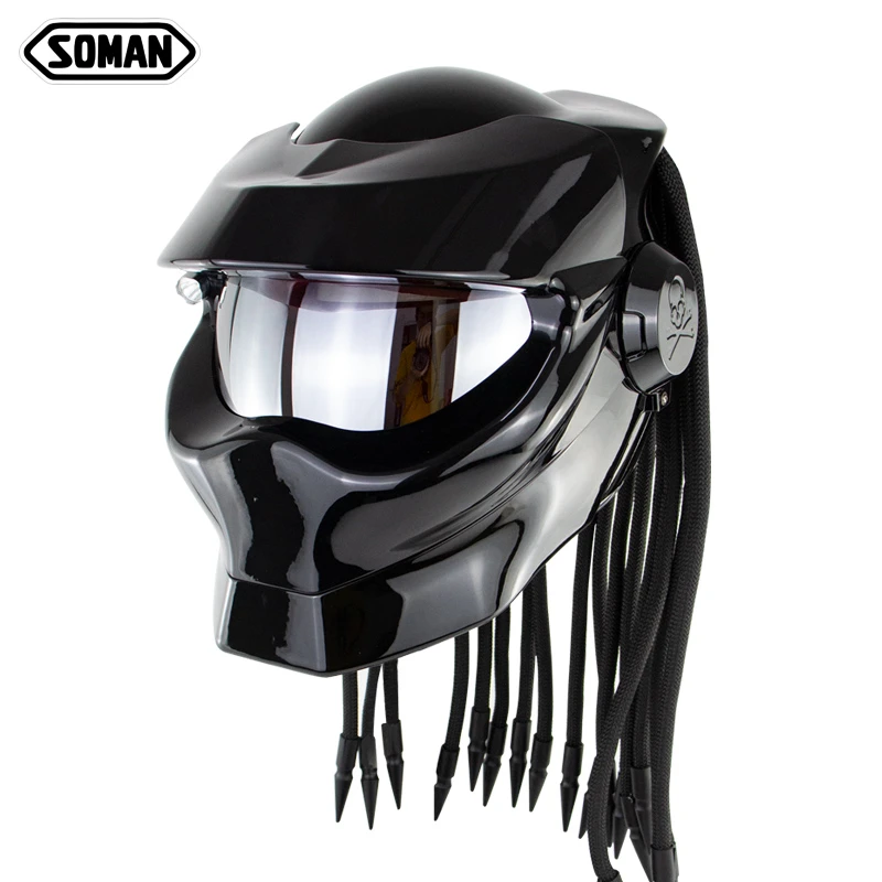 Casco Predator Retro para motocicleta, protector cabeza de cara completa, personalizado, fresco, hacia arriba, Iron Man|Cascos| - AliExpress
