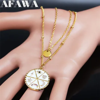 

2pcs 2020 Zircon Copper Eyes Star Moon Necklace for Women Gold Color Enamel Layered Necklace Jewelry bijoux femme N2039S02