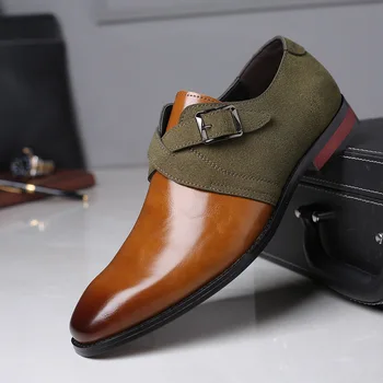 

2020 New Creative Pointed Toe Buckle Wedding Leather Shoes Men's Business Fashion Large Size Men's Shoes