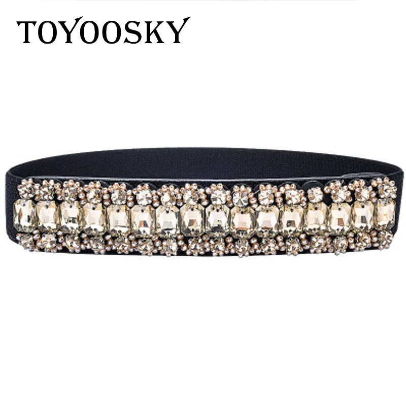 TOYOOSKY Элегантный женский пояс эластичная тесьма для женщин Женский широкий пояс для платье пальто мода ручной работы, со стразами
