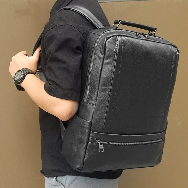

Brand Casual Genuine Leather Men's Backpack Large Capacity laptop bag school male shoulder bags Black leather Travel Backpacks