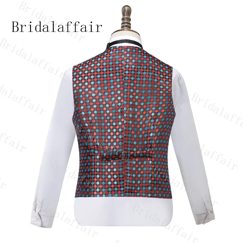 Bridalaffair Для мужчин костюмы комплект из 3 предметов осень банкет серии красные, синие пятно жениха мужской мундир для свадьбы черный жилет с лацканами, комплекты одежды на возраст
