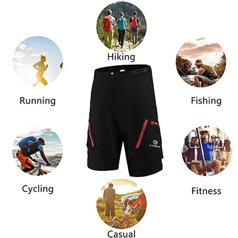 MTB Cycling Shorts Breathable Outdoor Sports Men Bicycle Shorts Multi-Pockets Road Riding Loose Downhill Bike Short X-TIGER cycling shorts