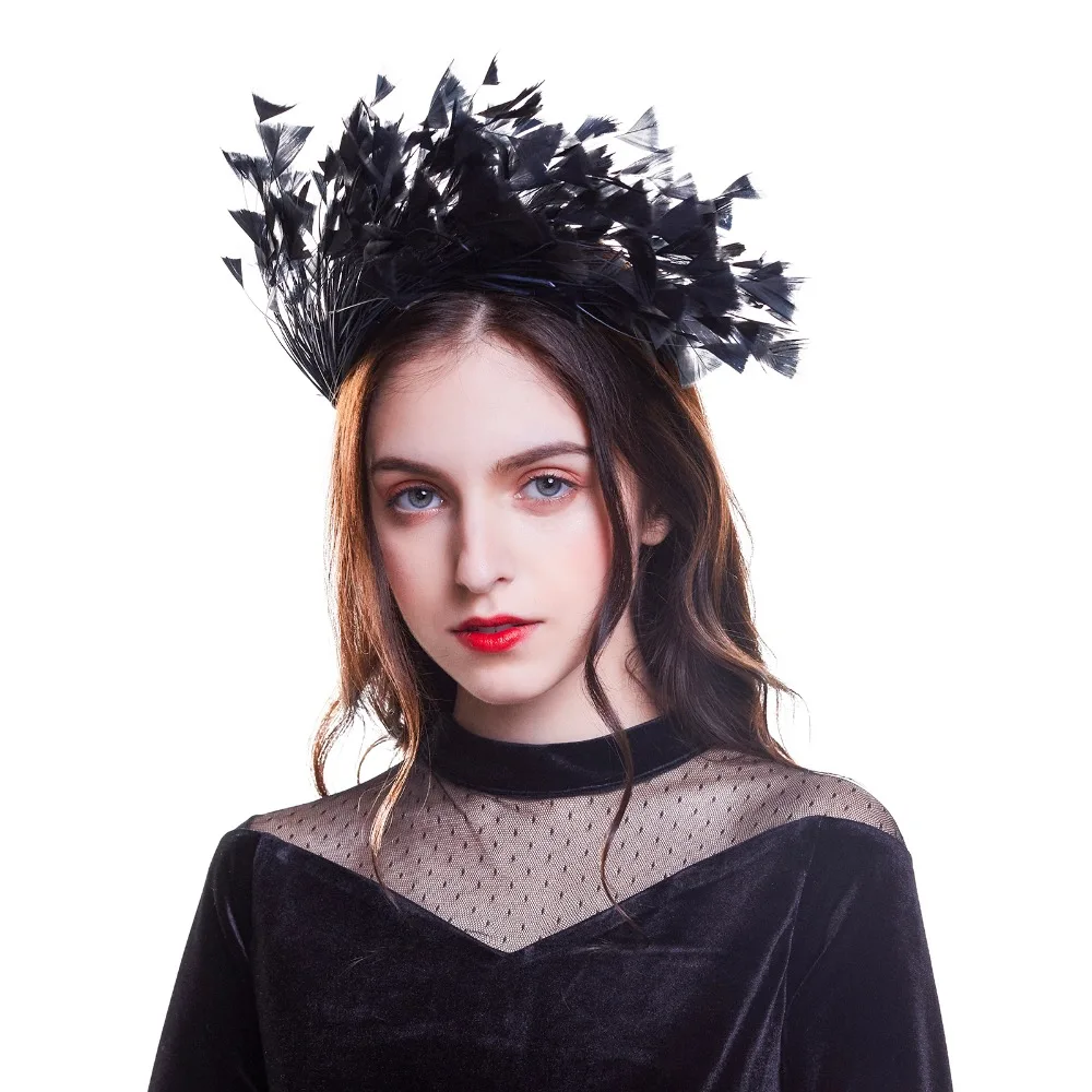 

2020 New Women Headband Hair Band Fascinator Swan Masquerade Black Feather Headband Hair Hoop Fascinator Hair Accessories