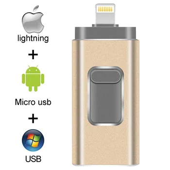 Unidad flash USB para móvil, pendrive de 128GB, 3 en 1, 32GB, 64GB, para iPhone/Android/Tablet, PC, 3.0 Cle, OTG