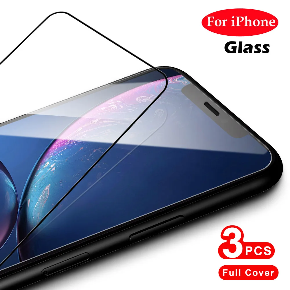 

3PCS Screen Protector Tempered Glass For iPhone Xs Max X Xr Full Cover Protective Glass For iPhone 11 Pro Max 6 6s 7 8 Plus